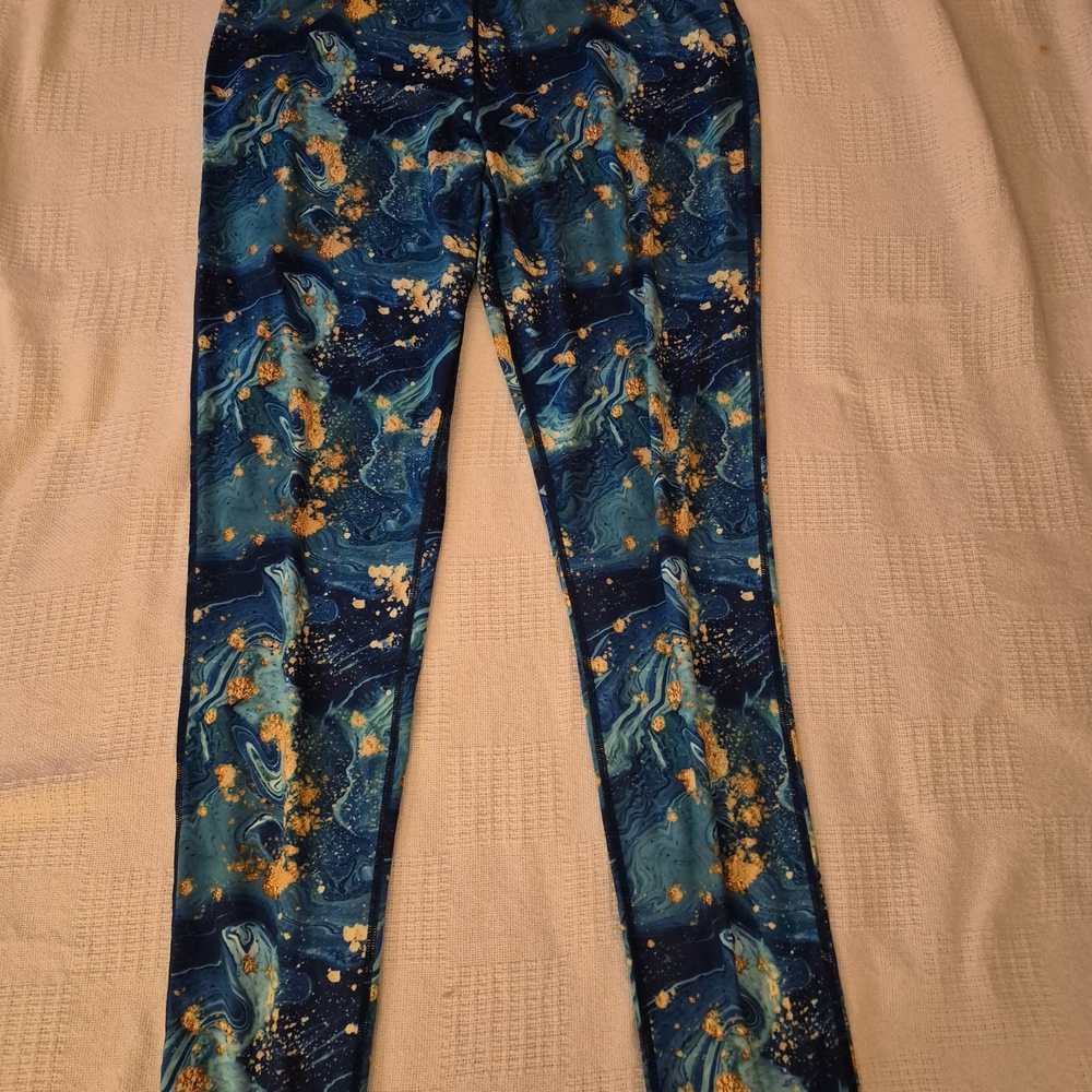 ethika Blue Teal & Gold Marble Print Leggings